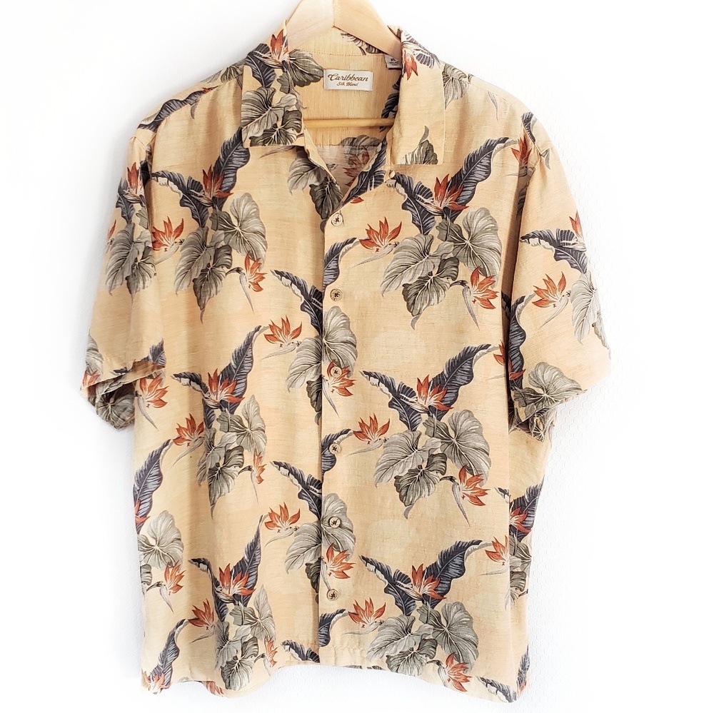 Silk Hawaiian Bowling Shirt Caribbean Tropical